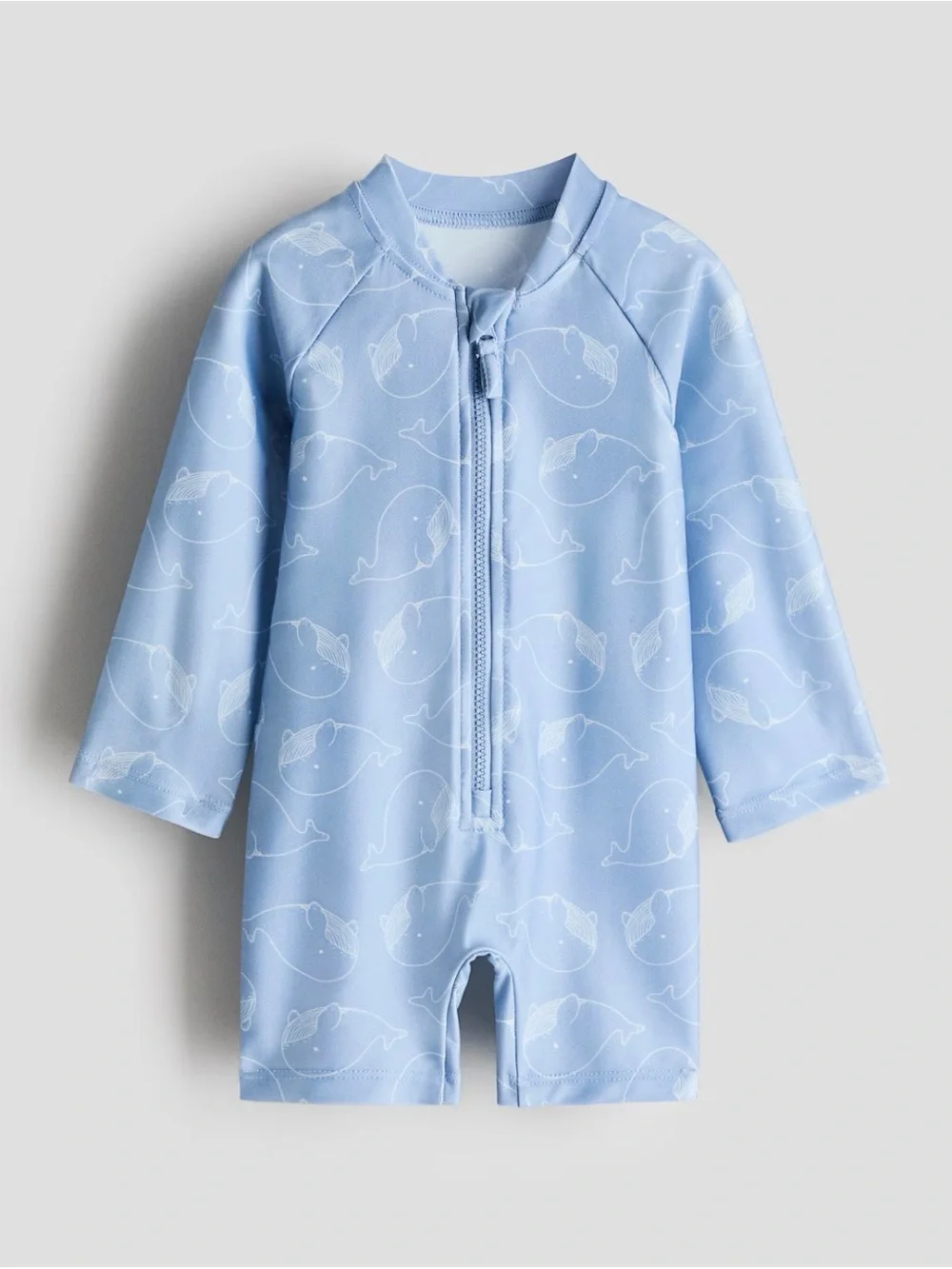 H&M Toddler Light Blue Whale Print Long Sleeve Swimsuit UPF50